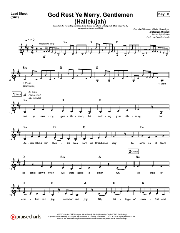 God Rest Ye Merry Gentlemen (Hallelujah) Lead Sheet (SAT) (Rend Collective / We The Kingdom)