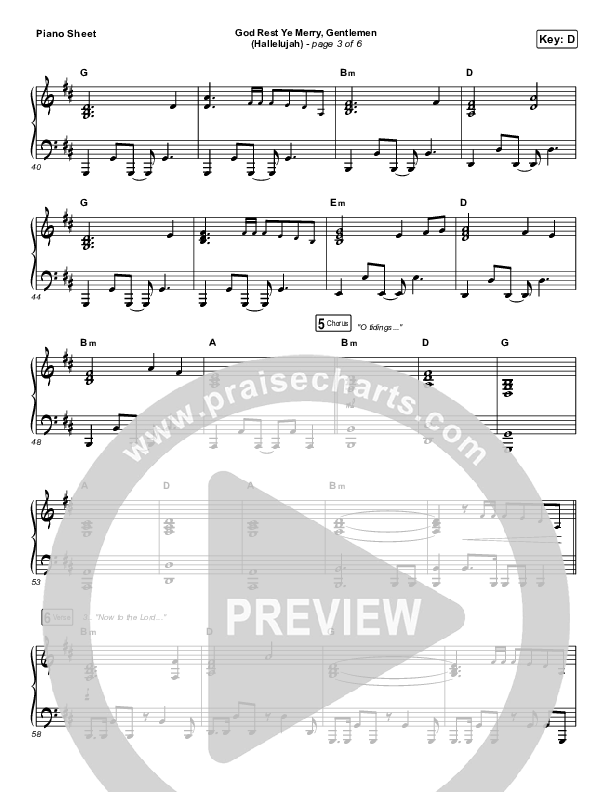 God Rest Ye Merry Gentlemen (Hallelujah) Piano Sheet (Rend Collective / We The Kingdom)