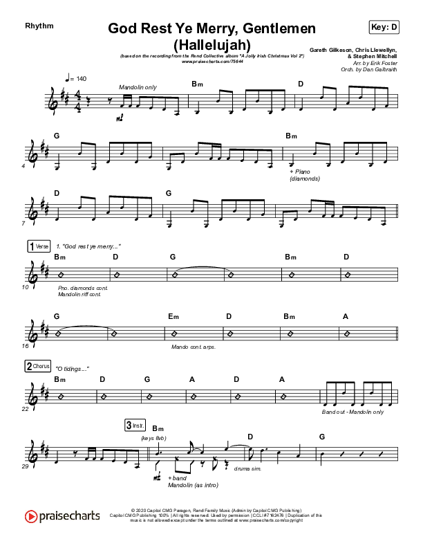 God Rest Ye Merry Gentlemen (Hallelujah) Rhythm Chart (Rend Collective / We The Kingdom)