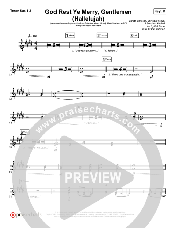 God Rest Ye Merry Gentlemen (Hallelujah) Tenor Sax 1/2 (Rend Collective / We The Kingdom)