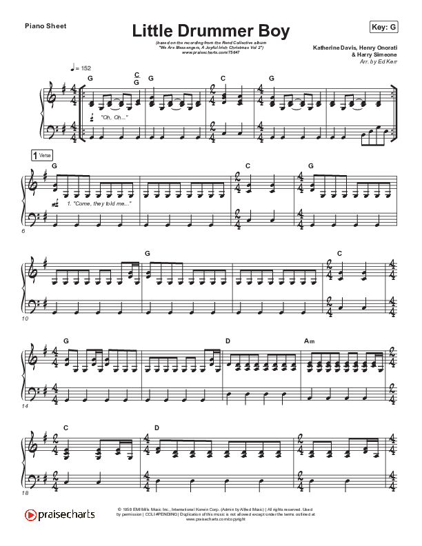 Little Drummer Boy Piano Sheet (Rend Collective / We Are Messengers)