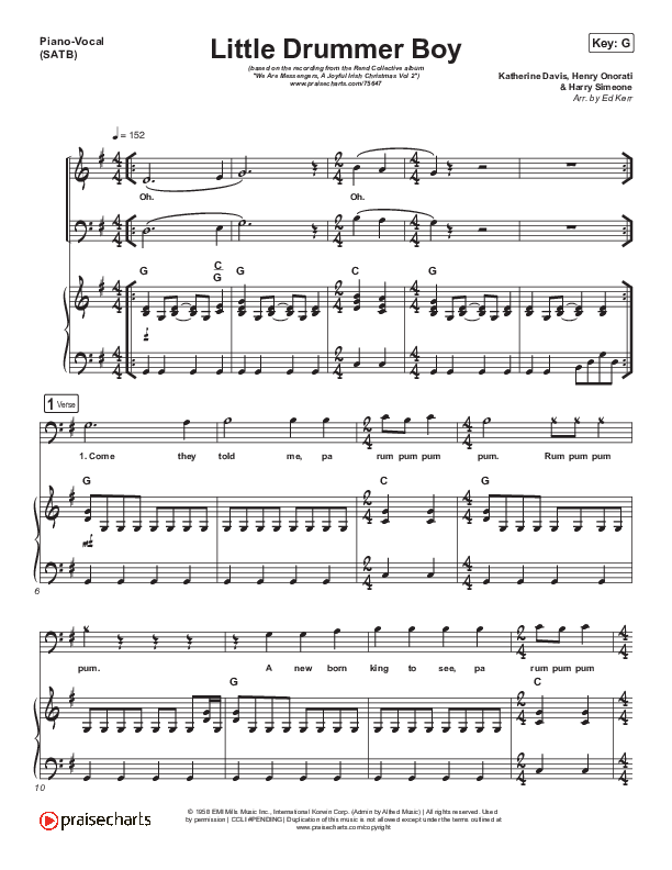 Little Drummer Boy Piano/Vocal (SATB) (Rend Collective / We Are Messengers)