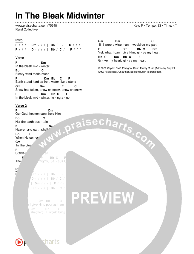 In The Bleak Midwinter Chords & Lyrics (Rend Collective)