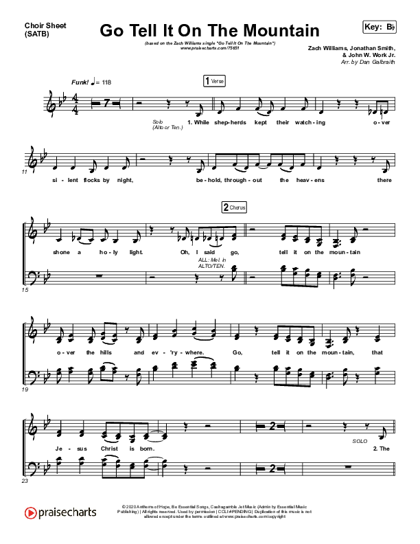 Go Tell It On The Mountain Choir Sheet (SATB) (Zach Williams)