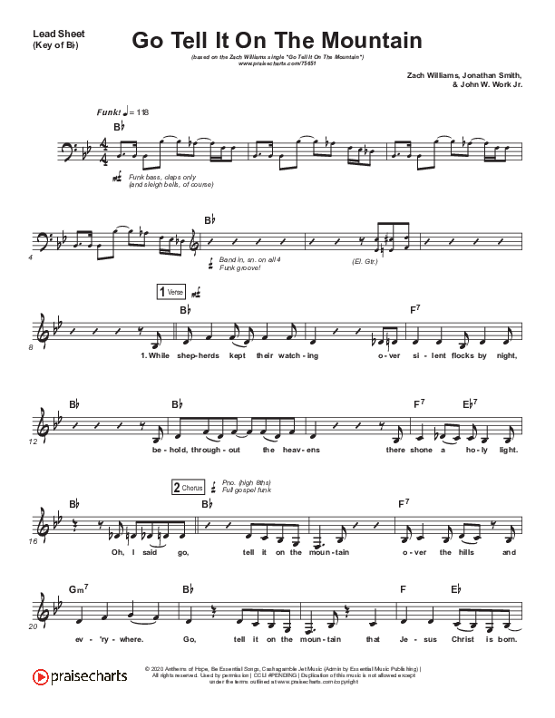 Go Tell It On The Mountain Lead Sheet (Melody) (Zach Williams)