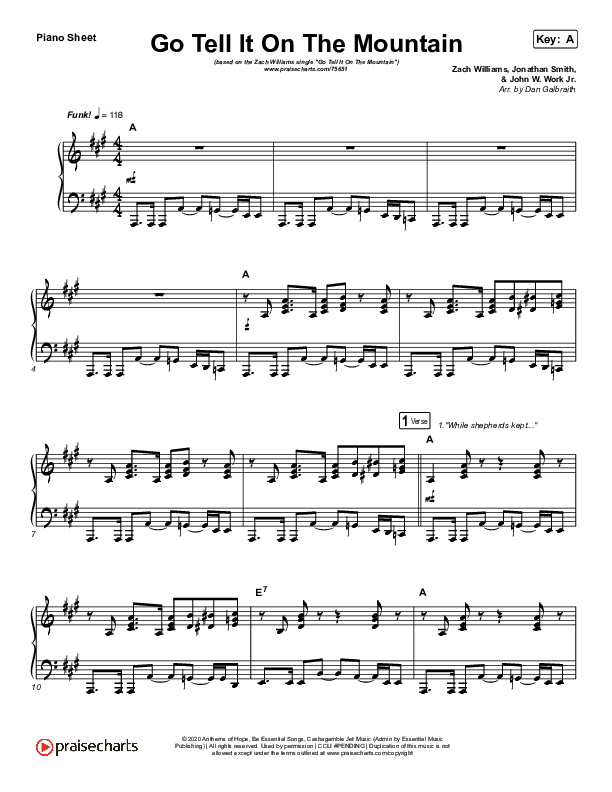 Go Tell It On The Mountain Piano Sheet (Zach Williams)