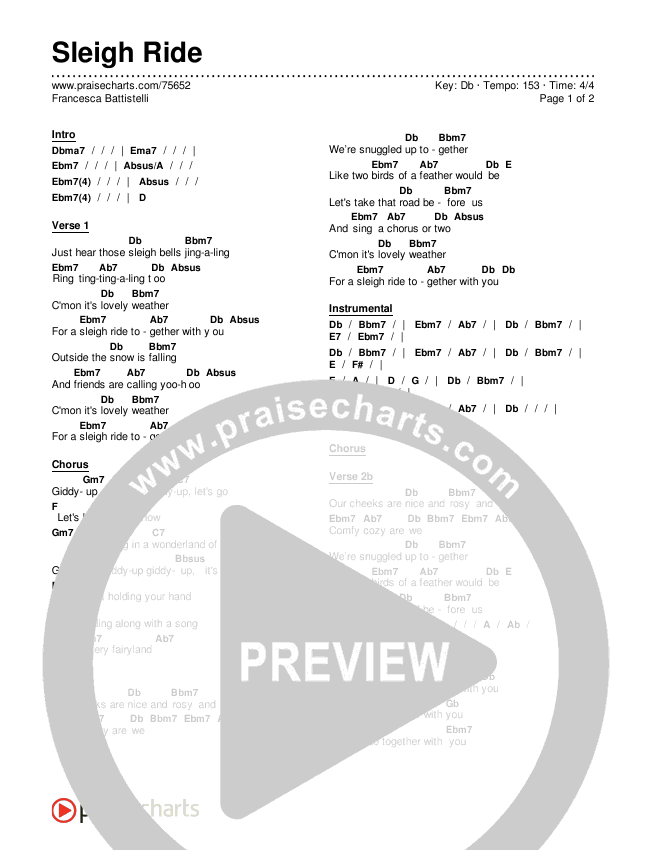 Sleigh Ride Chords & Lyrics (Francesca Battistelli)