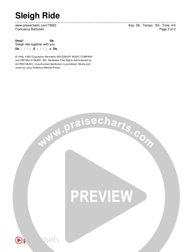Sleigh Ride Chords & Lyrics (Francesca Battistelli)