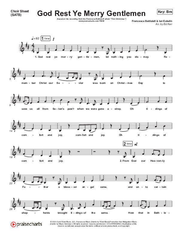 God Rest Ye Merry Gentlemen Choir Vocals (SATB) (Francesca Battistelli)