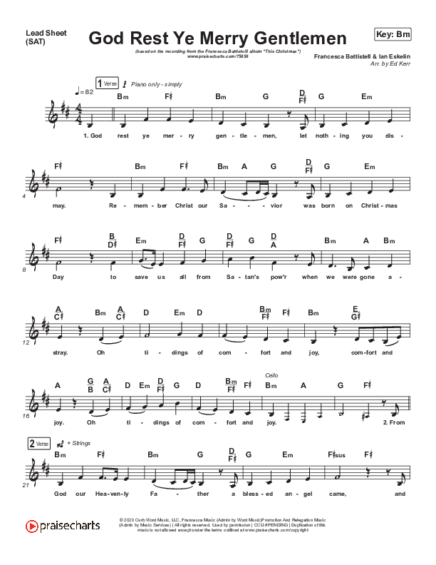 God Rest Ye Merry Gentlemen Lead Sheet (SAT) (Francesca Battistelli)