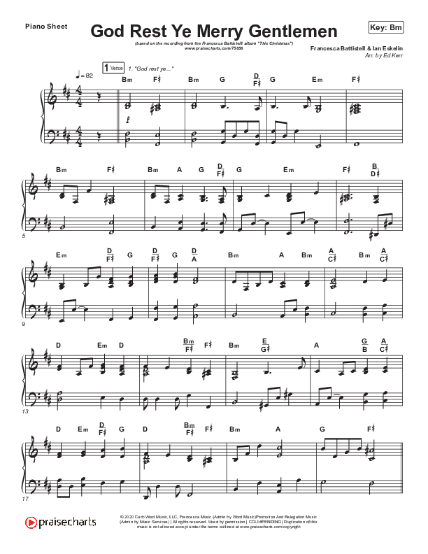 God Rest Ye Merry Gentlemen Piano Sheet (Francesca Battistelli)