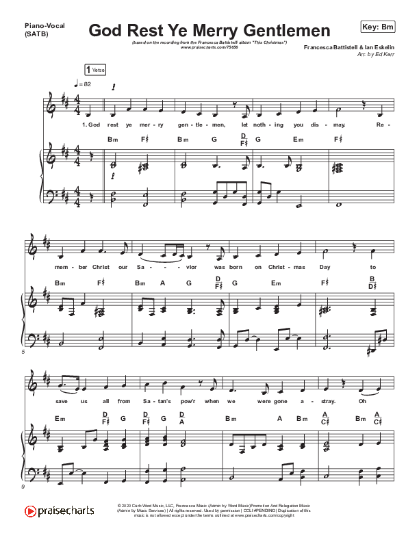 God Rest Ye Merry Gentlemen Piano/Vocal (SATB) (Francesca Battistelli)