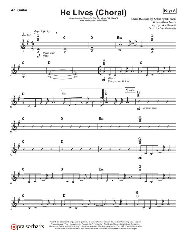 He Lives (Choral Anthem SATB) Acoustic Guitar (Church Of The City / Arr. Luke Gambill)