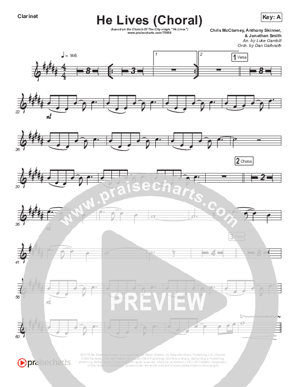 He Lives (Choral Anthem SATB) Clarinet (Church Of The City / Arr. Luke Gambill)