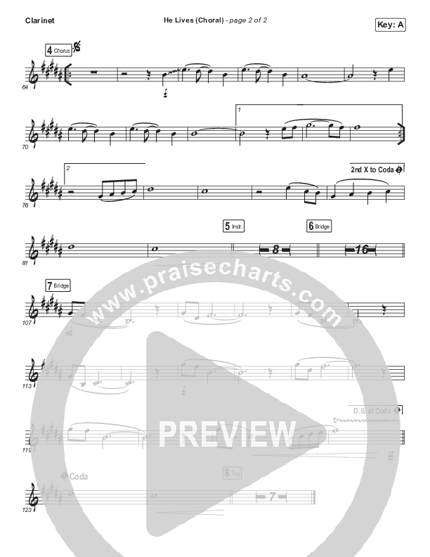 He Lives (Choral Anthem SATB) Clarinet (Church Of The City / Arr. Luke Gambill)