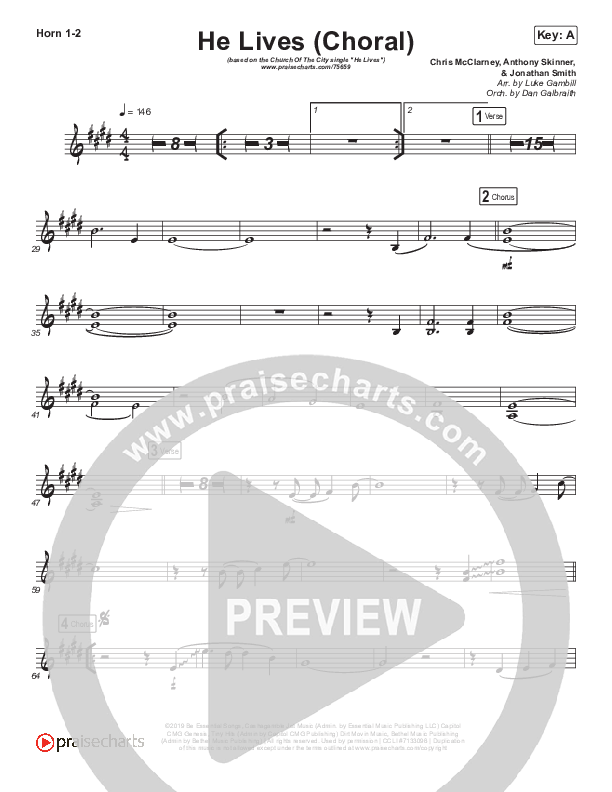 He Lives (Choral Anthem SATB) French Horn 1/2 (Church Of The City / Arr. Luke Gambill)