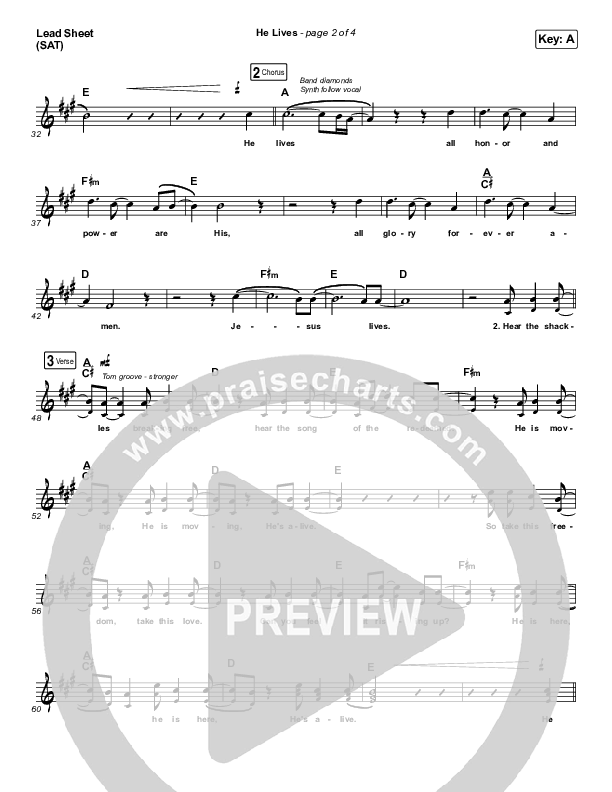 He Lives (Choral Anthem SATB) Lead Sheet (SAT) (Church Of The City / Arr. Luke Gambill)
