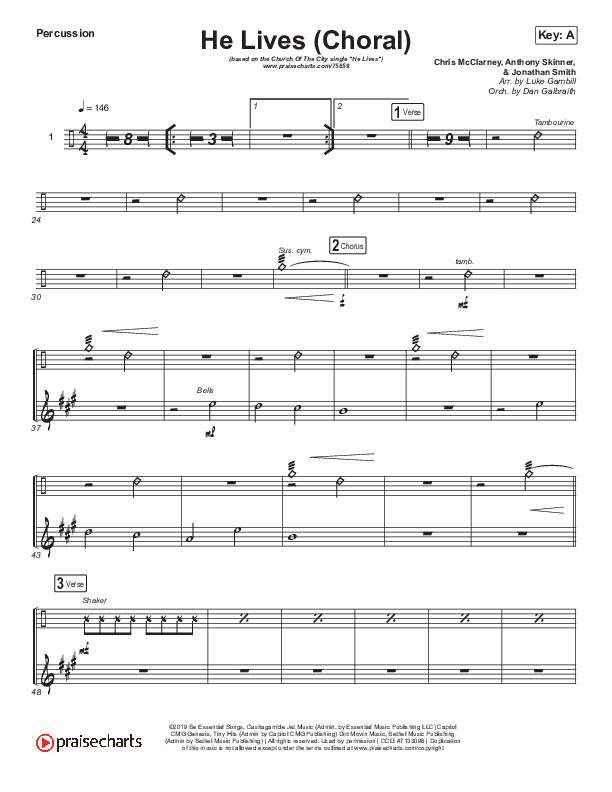 He Lives (Choral Anthem SATB) Percussion (Church Of The City / Arr. Luke Gambill)