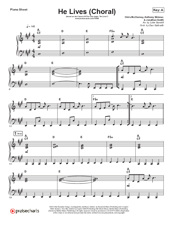 He Lives (Choral Anthem SATB) Piano Sheet (Church Of The City / Arr. Luke Gambill)