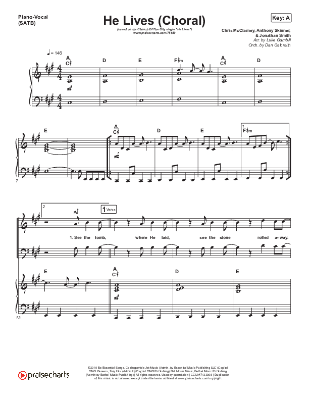 He Lives (Choral Anthem SATB) Piano/Vocal (SATB) (Church Of The City / Arr. Luke Gambill)