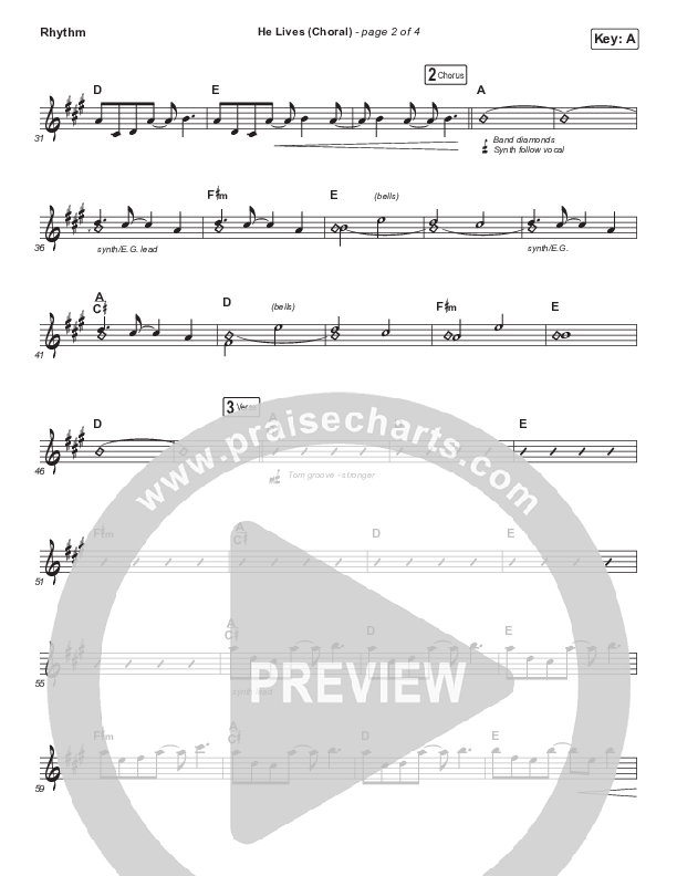 He Lives (Choral Anthem SATB) Rhythm Chart (Church Of The City / Arr. Luke Gambill)