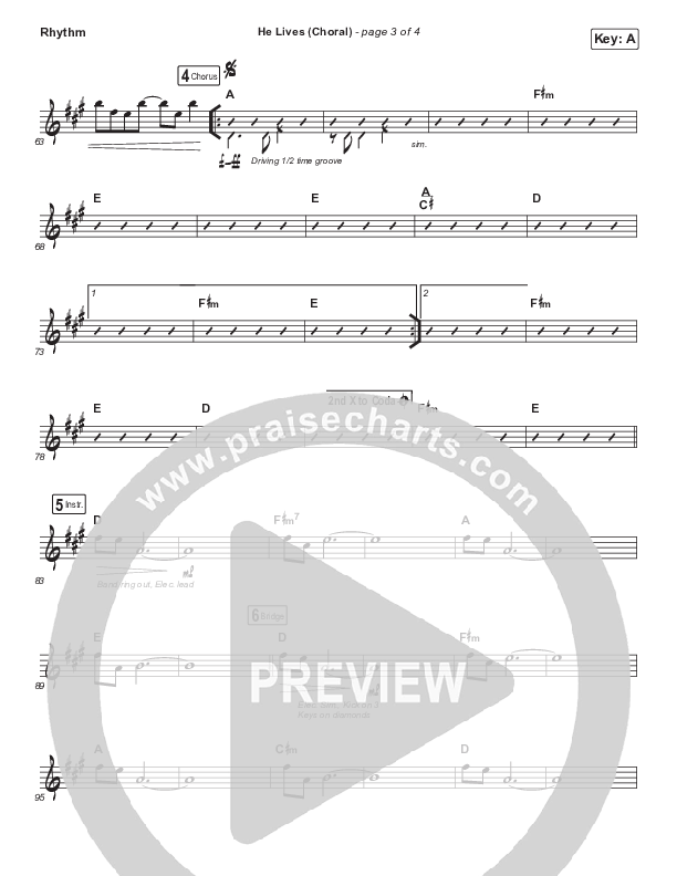 He Lives (Choral Anthem SATB) Rhythm Chart (Church Of The City / Arr. Luke Gambill)