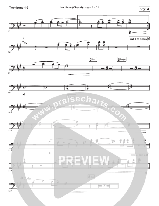 He Lives (Choral Anthem SATB) Trombone 1/2 (Church Of The City / Arr. Luke Gambill)