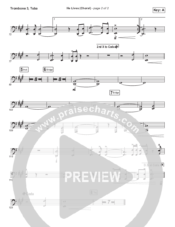 He Lives (Choral Anthem SATB) Trombone 3/Tuba (Church Of The City / Arr. Luke Gambill)