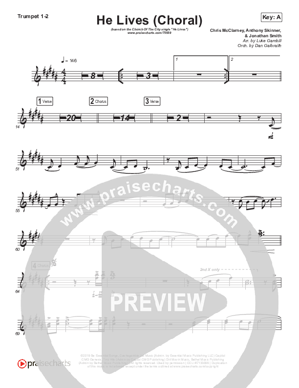 He Lives (Choral Anthem SATB) Trumpet 1,2 (Church Of The City / Arr. Luke Gambill)