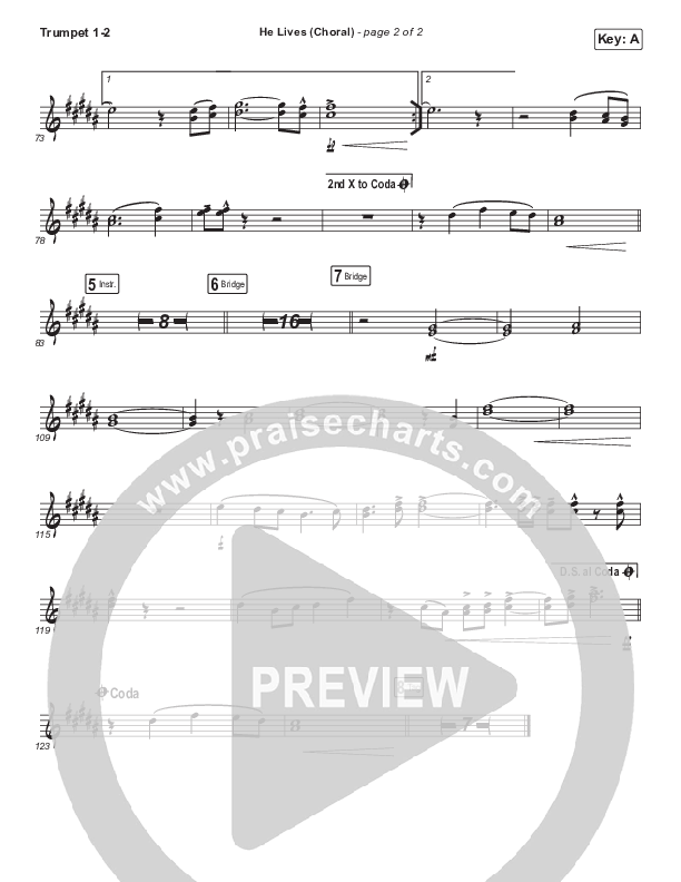 He Lives (Choral Anthem SATB) Trumpet 1,2 (Church Of The City / Arr. Luke Gambill)