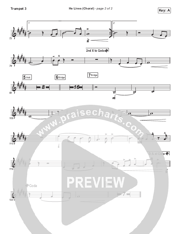 He Lives (Choral Anthem SATB) Trumpet 3 (Church Of The City / Arr. Luke Gambill)