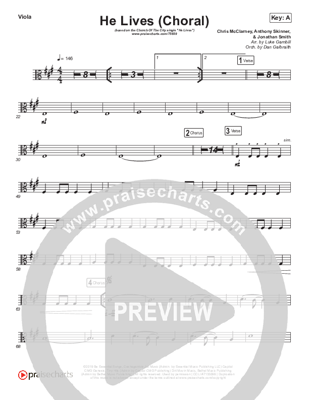 He Lives (Choral Anthem SATB) Viola (Church Of The City / Arr. Luke Gambill)