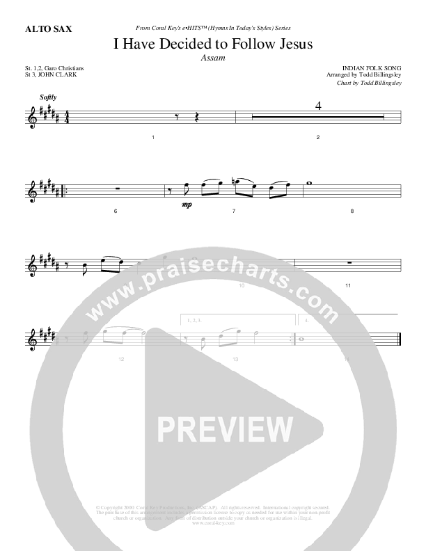 I Have Decided To Follow Jesus Alto Sax (Todd Billingsley)