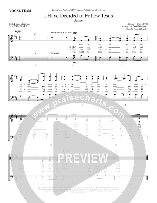 I Have Decided To Follow Jesus Choir Sheet (Todd Billingsley)