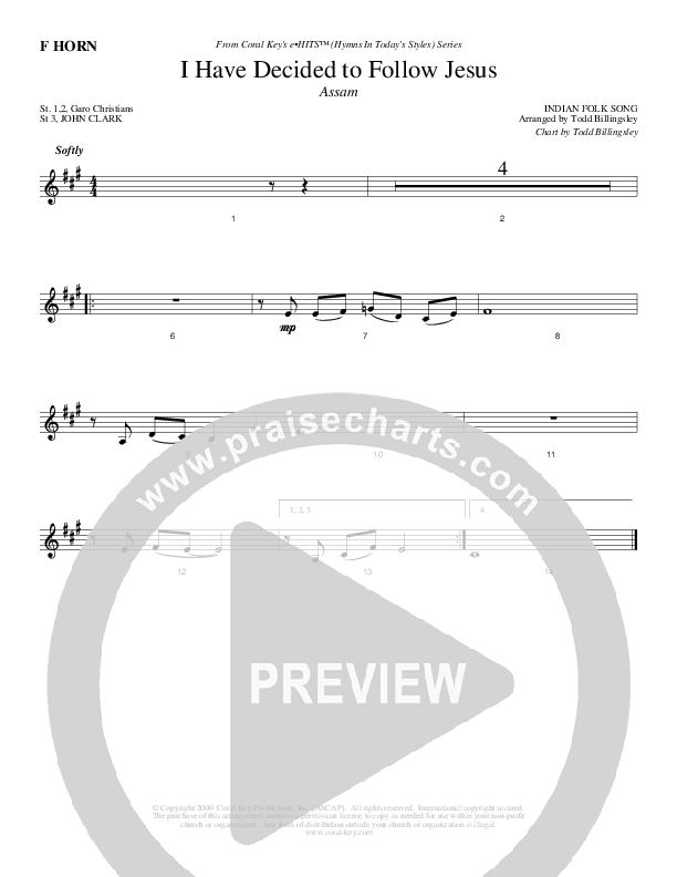 I Have Decided To Follow Jesus French Horn (Todd Billingsley)