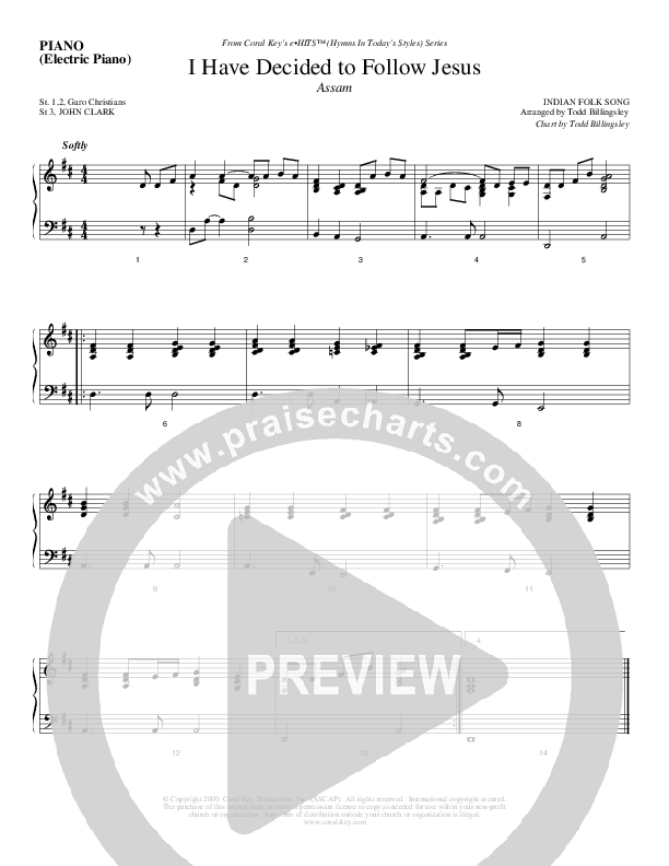 I Have Decided To Follow Jesus Piano Sheet (Todd Billingsley)
