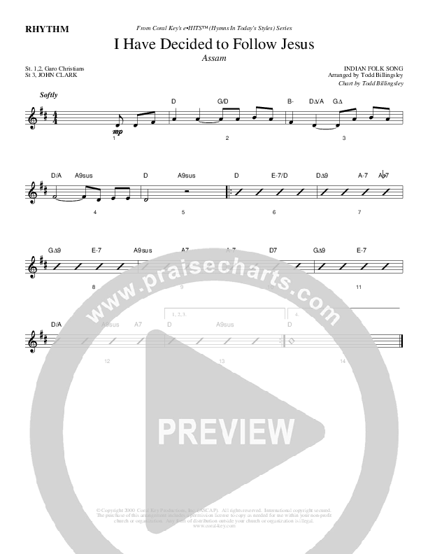 I Have Decided To Follow Jesus Rhythm Chart (Todd Billingsley)