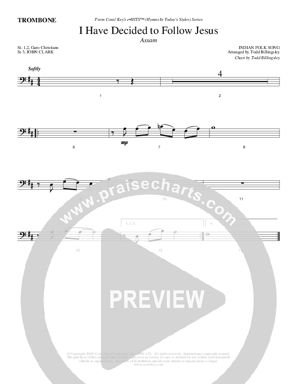 I Have Decided To Follow Jesus Trombone (Todd Billingsley)