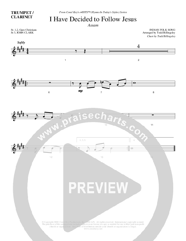 I Have Decided To Follow Jesus Trumpet (Todd Billingsley)