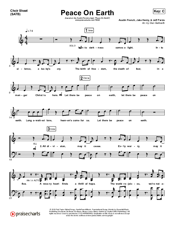 Peace On Earth Choir Sheet (SATB) (Austin French)