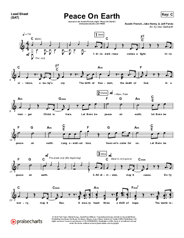 Peace On Earth Lead Sheet (SAT) (Austin French)