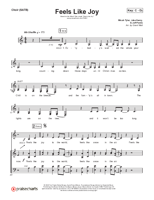 Feels Like Joy Vocal Sheet (SATB) (Micah Tyler)