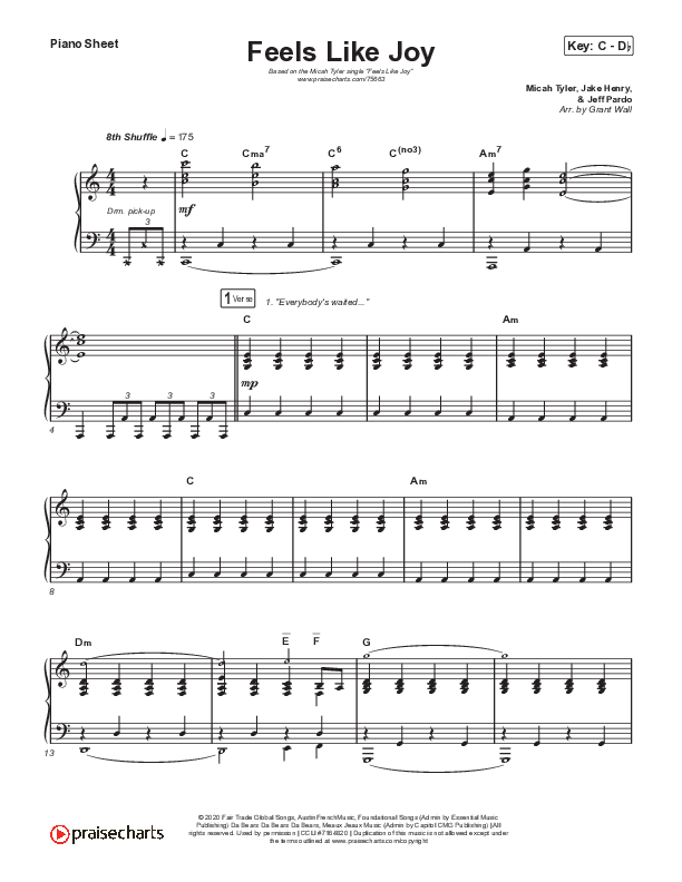 Feels Like Joy Piano Sheet (Micah Tyler)
