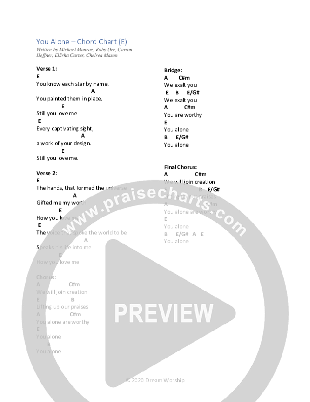 You Alone Chord Chart (Canyon Hills Worship)