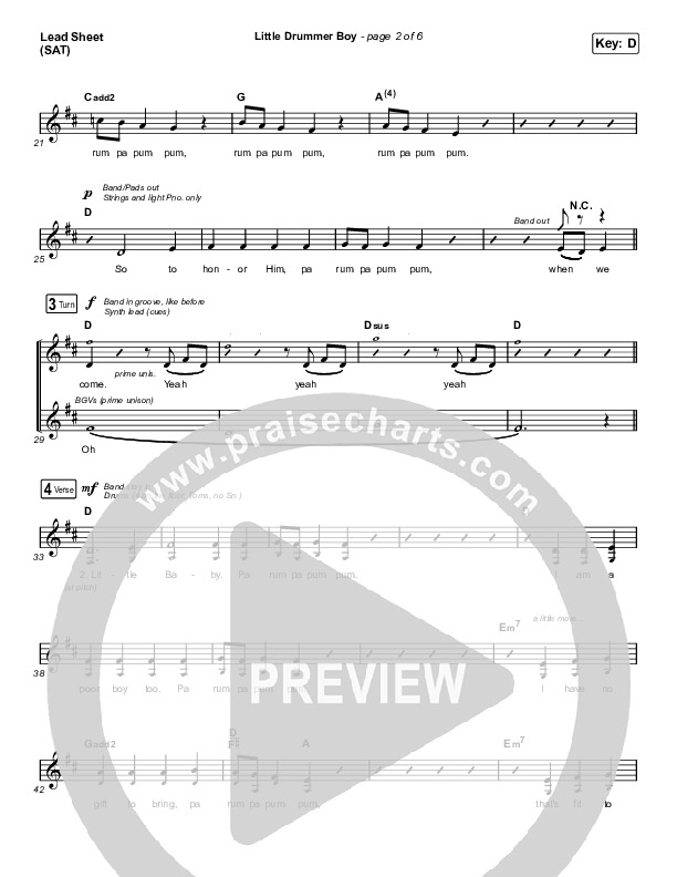 Little Drummer Boy Lead Sheet (SAT) (for KING & COUNTRY)
