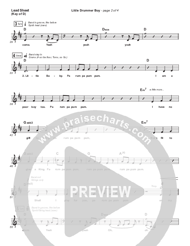 Little Drummer Boy Lead Sheet (Melody) (for KING & COUNTRY)