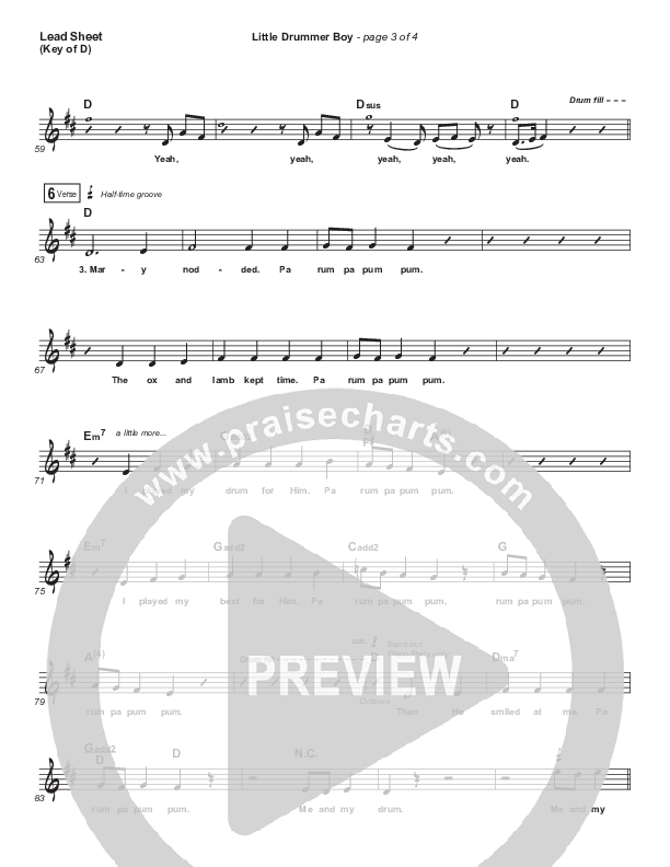 Little Drummer Boy Lead Sheet (Melody) (for KING & COUNTRY)