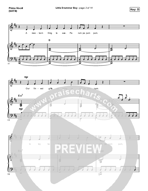 Little Drummer Boy Piano/Vocal (SATB) (for KING & COUNTRY)