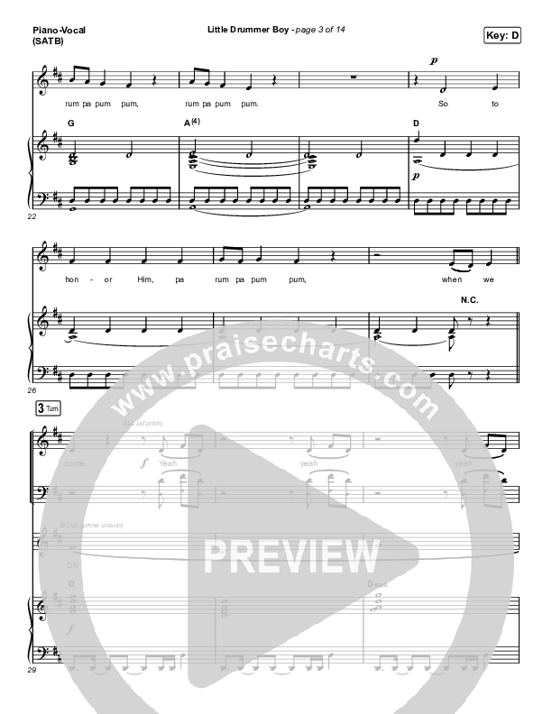 Little Drummer Boy Piano/Vocal (SATB) (for KING & COUNTRY)