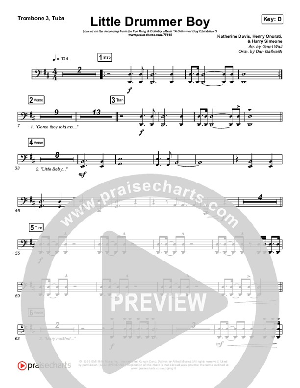 Little Drummer Boy Trombone 3/Tuba (for KING & COUNTRY)